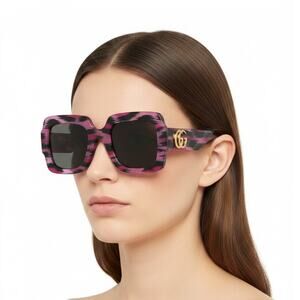 Gucci Black Pink Square Frame Acetate Designer Sunglasses SRP: $545